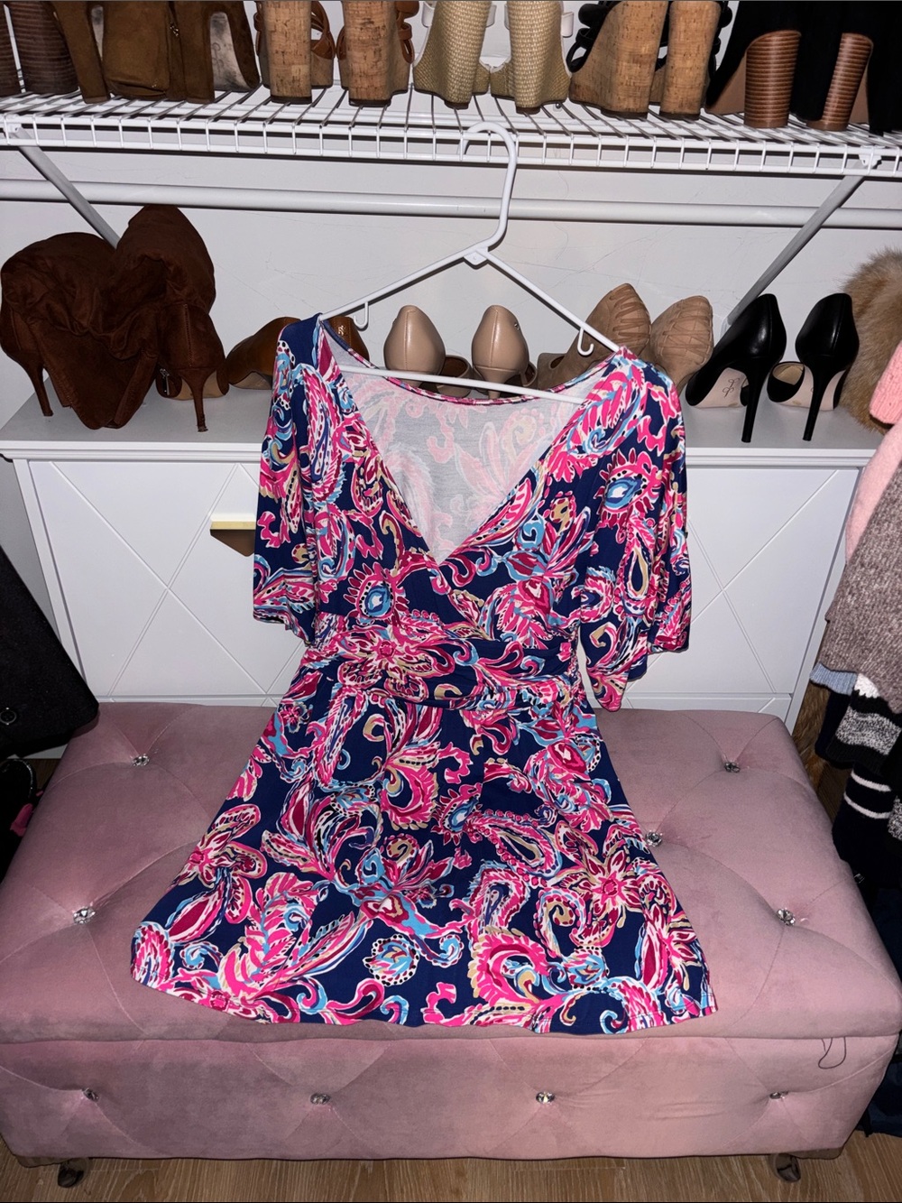 Lilly Pulitzer Navy Pink Multi Paisley Wrap Romper